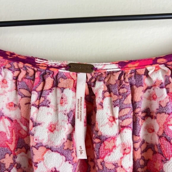 Free People Pink Floral Printed Sweet Memories Ruffled Blouse - Picture 4 of 6